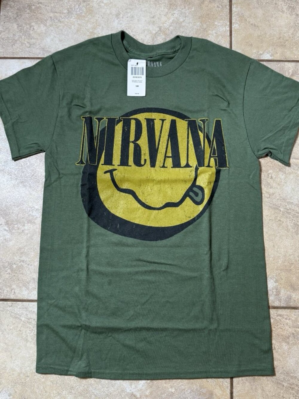 Nirvana Nevermind Smile T-Shirt 2-Sided Green Size SMALL New With Tags